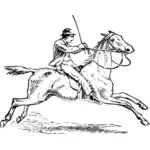 Black and white drawing of man rider on a horse